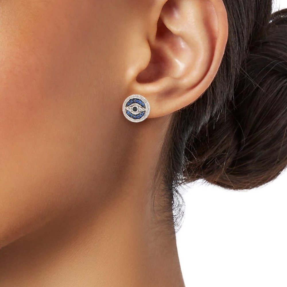 Judith Ripka Evil Eye Earrings in Sterling Silver NEW IN BOX - Picture 3 of 6